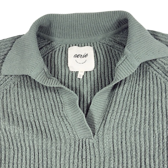 Aerie Size L Sugar Rush Chenille Sweater Polo Henley Neckline Green NEW - Picture 4 of 8